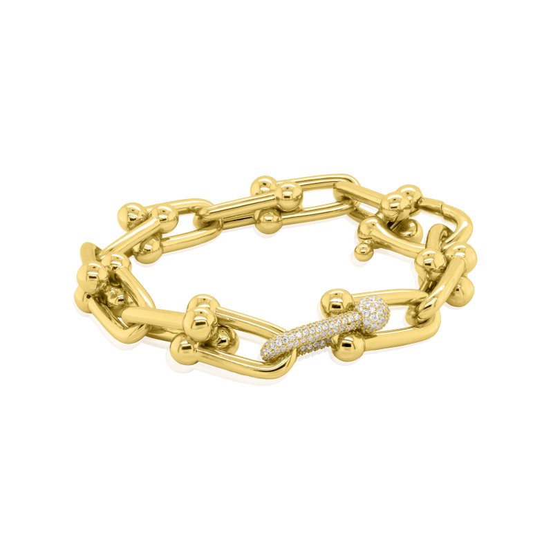 Sterling Silver Gold Vermeil CZ Pave Chunky Link Bracelet (BR-1479-G)