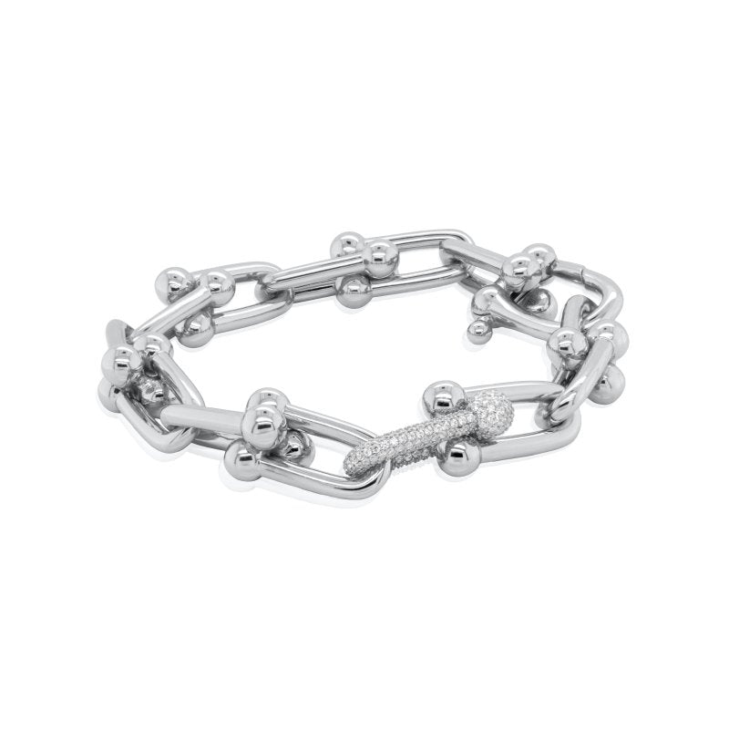 Sterling Silver Gold Vermeil CZ Pave Chunky Link Bracelet (BR-1479-G)