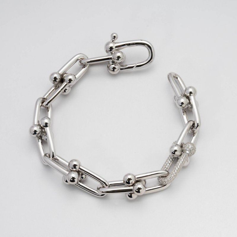 Sterling Silver Gold Vermeil CZ Pave Chunky Link Bracelet (BR-1479-G)