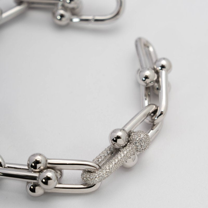 Sterling Silver Gold Vermeil CZ Pave Chunky Link Bracelet (BR-1479-G)