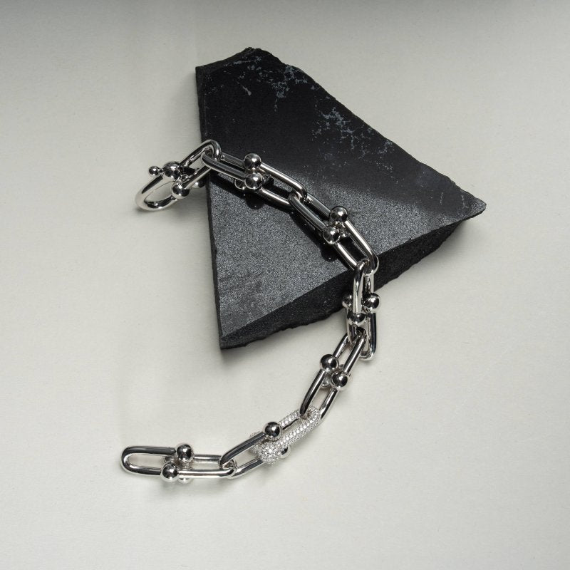 Sterling Silver Gold Vermeil CZ Pave Chunky Link Bracelet (BR-1479-G)