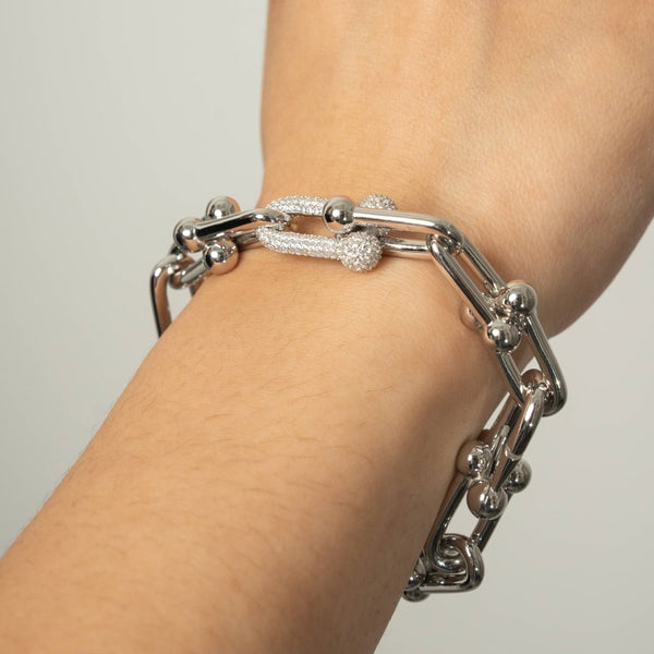 Sterling Silver Gold Vermeil CZ Pave Chunky Link Bracelet (BR-1479-G)