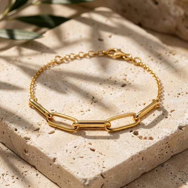 Sterling Silver Gold Vermeil Paperclip Rolo Bracelet (BR-1487-G)