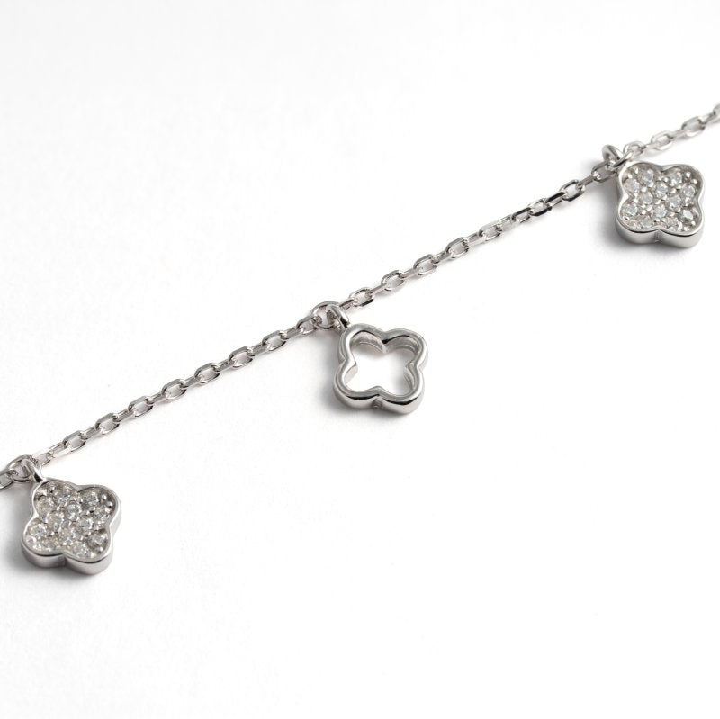 Sterling Silver Gold Vermeil CZ Pave & Cutout Clover Dangling Bracelet (BR-1489-G)