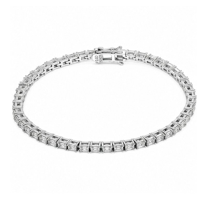 Sterling Silver Rhodium Plated Baguette Cut Lab Diamond TCW 4.2ct Tennis Bracelet (BR-LGD-1005-RH)