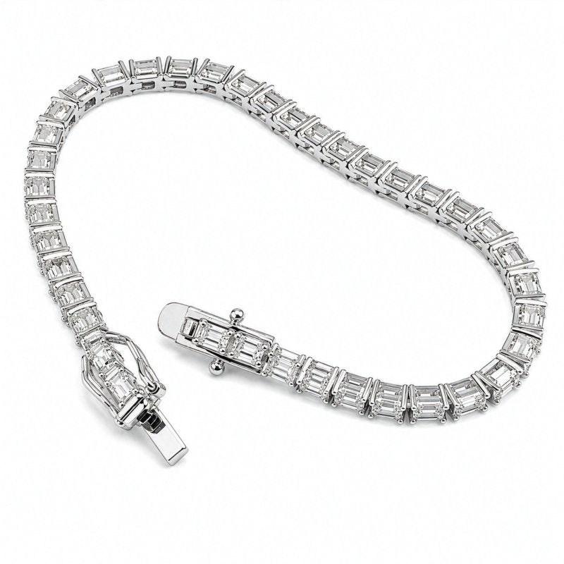 Sterling Silver Rhodium Plated Baguette Cut Lab Diamond TCW 4.2ct Tennis Bracelet (BR-LGD-1005-RH)