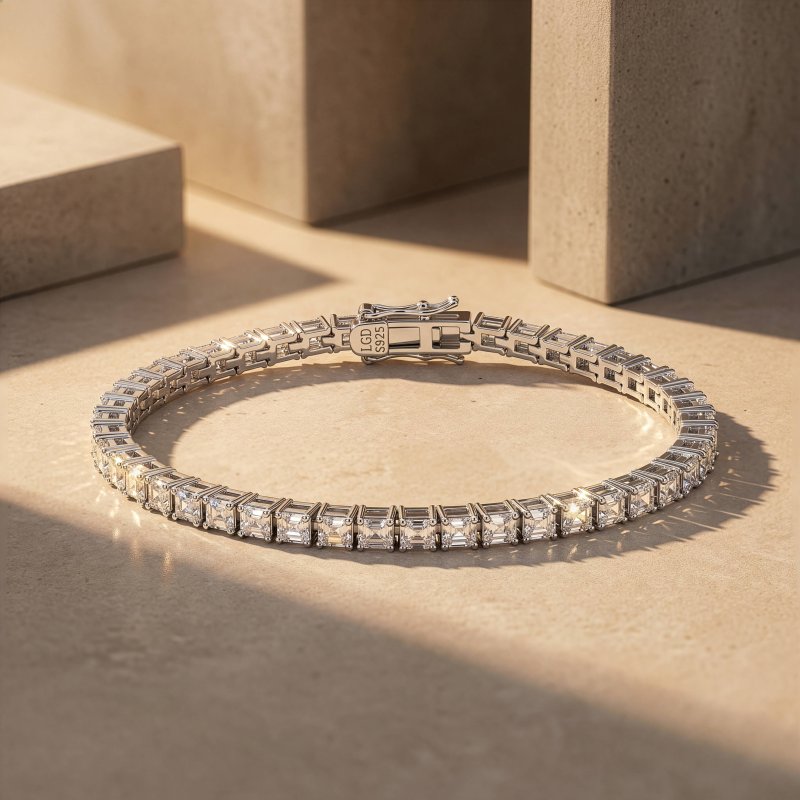 Sterling Silver Rhodium Plated Baguette Cut Lab Diamond TCW 4.2ct Tennis Bracelet (BR-LGD-1005-RH)