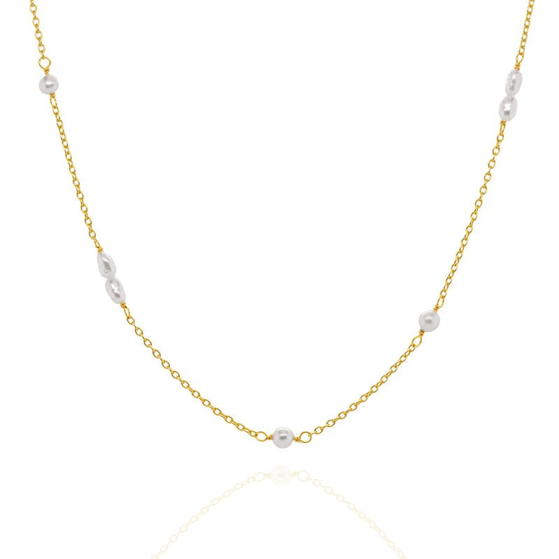 Sterling Silver Gold Vermeil Freshwater Pearl Necklace (N-1642-G)