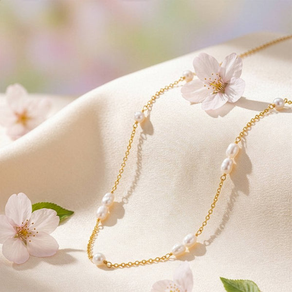 Sterling Silver Gold Vermeil Freshwater Pearl Necklace (N-1642-G)