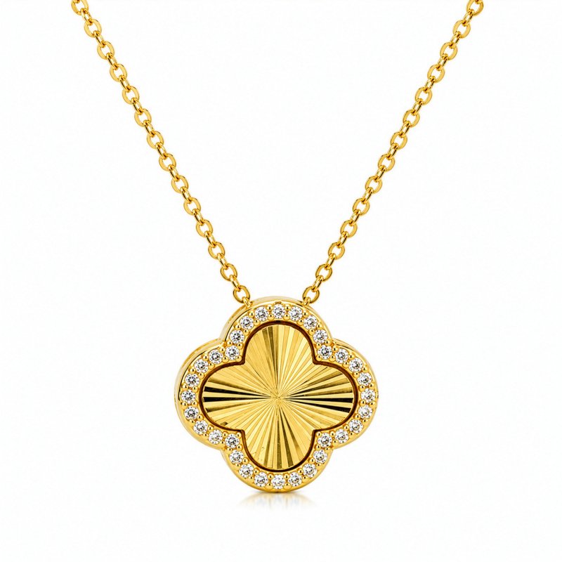 Sterling Silver Gold Vermeil CZ DC Clover Necklace (N-1652-G)
