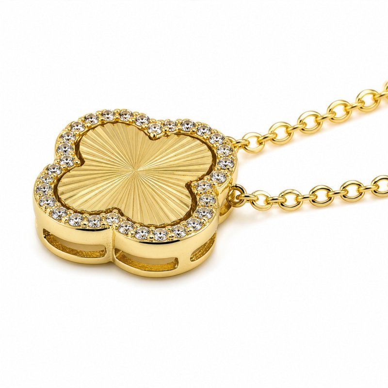 Sterling Silver Gold Vermeil CZ DC Clover Necklace (N-1652-G)