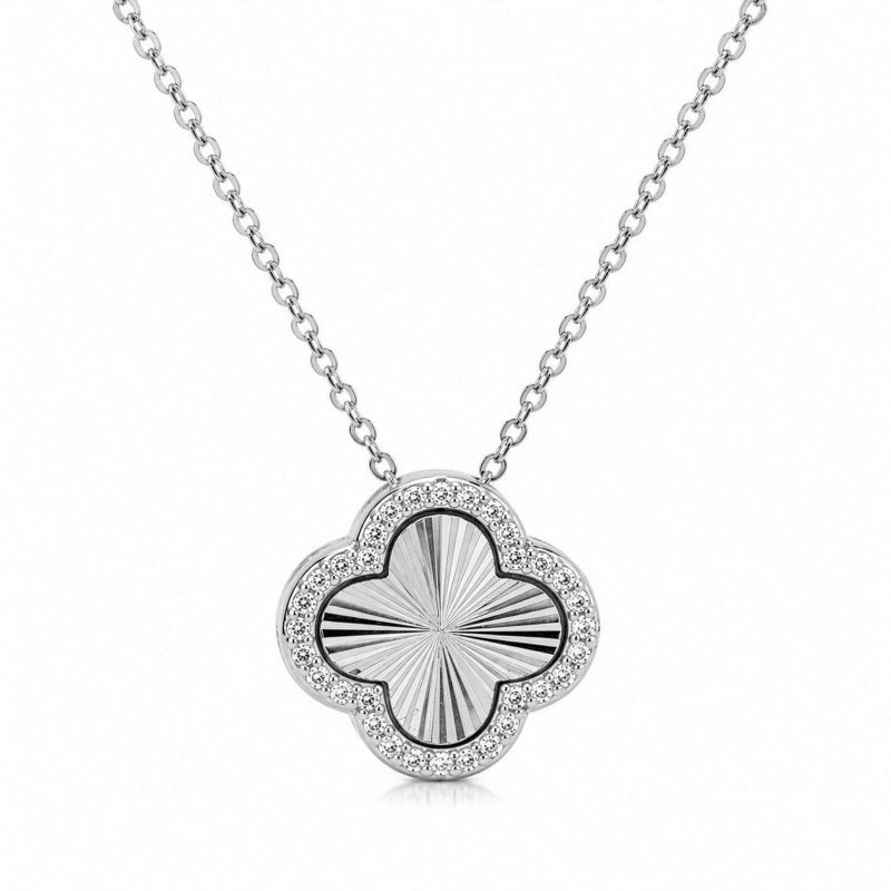 Sterling Silver Gold Vermeil CZ DC Clover Necklace (N-1652-G)