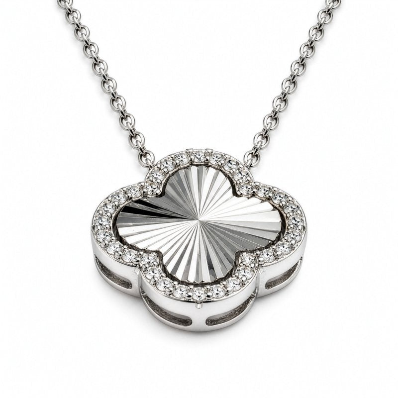 Sterling Silver Gold Vermeil CZ DC Clover Necklace (N-1652-G)