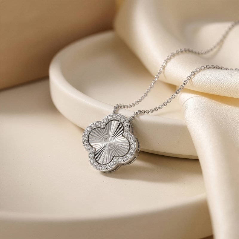 Sterling Silver Gold Vermeil CZ DC Clover Necklace (N-1652-G)