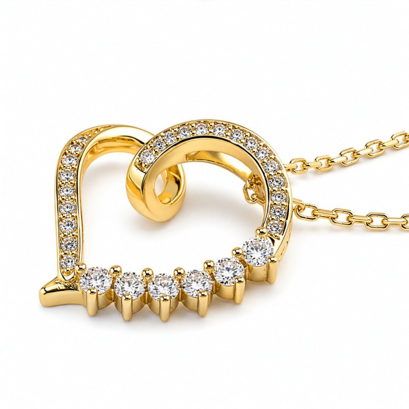 Sterling Silver Gold Vermeil Lab Diamond TCW 0.4ct Ribbon Heart Necklace (N-LGD-1012-G)