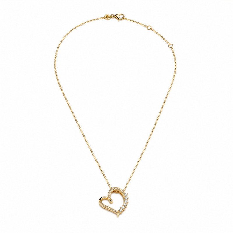 Sterling Silver Gold Vermeil Lab Diamond TCW 0.4ct Ribbon Heart Necklace (N-LGD-1012-G)