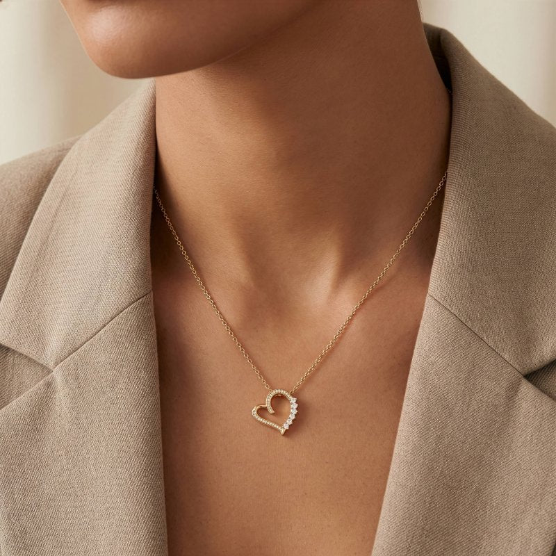 Sterling Silver Gold Vermeil Lab Diamond TCW 0.4ct Ribbon Heart Necklace (N-LGD-1012-G)