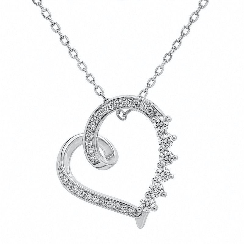 Sterling Silver Gold Vermeil Lab Diamond TCW 0.4ct Ribbon Heart Necklace (N-LGD-1012-G)