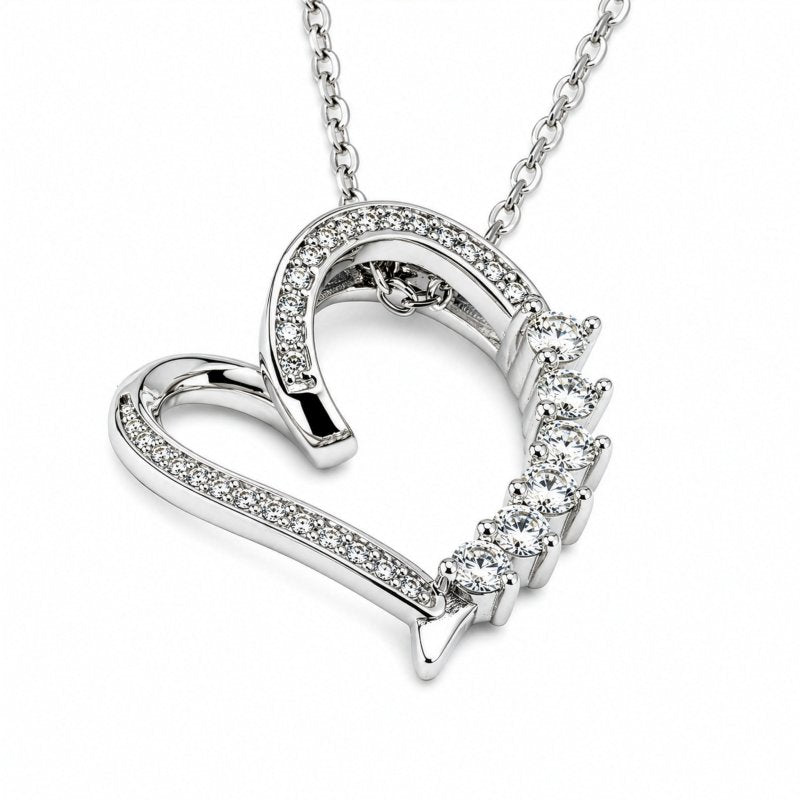 Sterling Silver Gold Vermeil Lab Diamond TCW 0.4ct Ribbon Heart Necklace (N-LGD-1012-G)