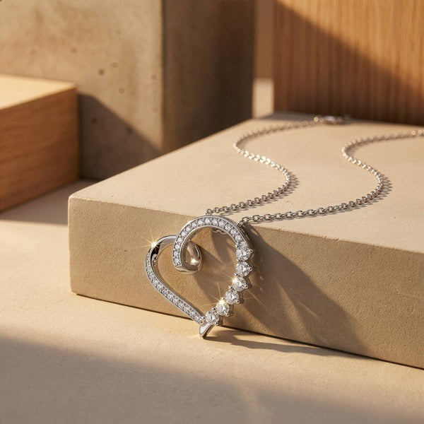 Sterling Silver Gold Vermeil Lab Diamond TCW 0.4ct Ribbon Heart Necklace (N-LGD-1012-G)