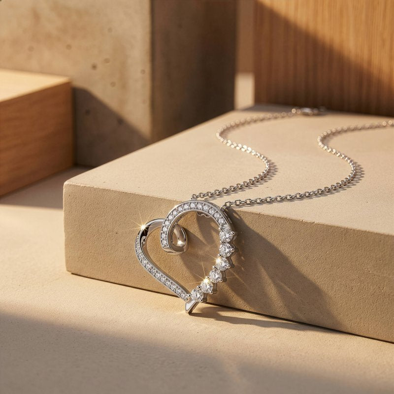 Sterling Silver Gold Vermeil Lab Diamond TCW 0.4ct Ribbon Heart Necklace (N-LGD-1012-G)