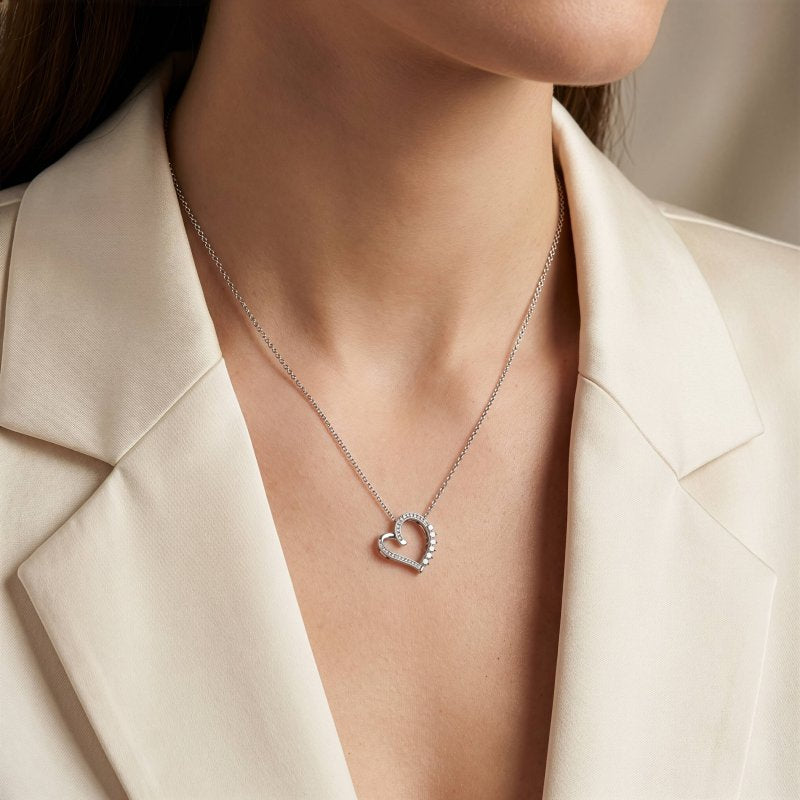 Sterling Silver Gold Vermeil Lab Diamond TCW 0.4ct Ribbon Heart Necklace (N-LGD-1012-G)