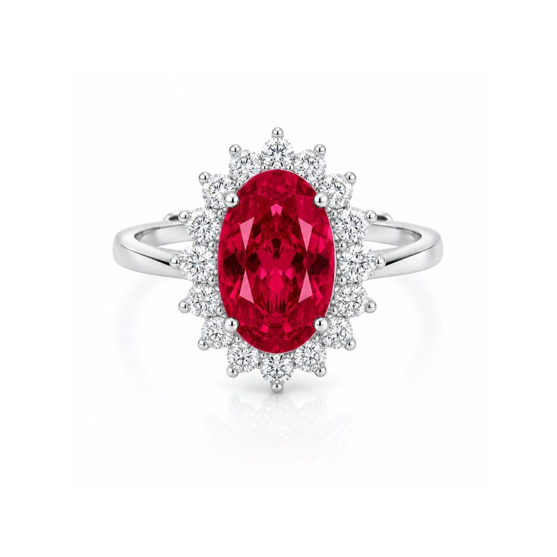Sterling Silver Rhodium Plated CZ Royal Wedding Inspired Ring (Ruby) (R-1034-R-ADJ)