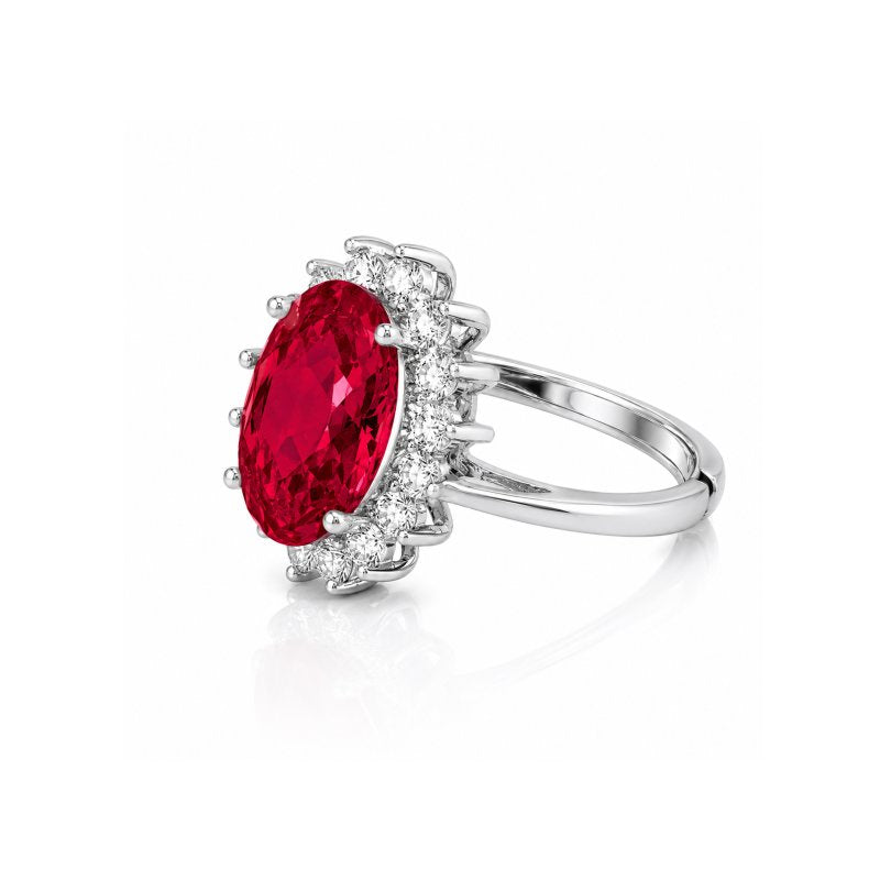 Sterling Silver Rhodium Plated CZ Royal Wedding Inspired Ring (Ruby) (R-1034-R-ADJ)