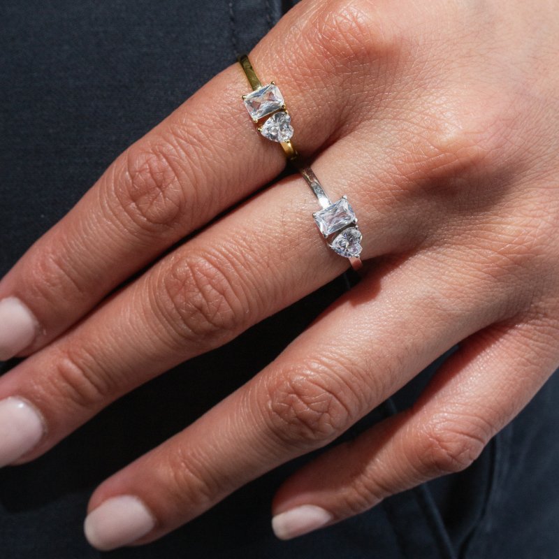 Sterling Silver Moi and Toi CZ Ring (R-1630) - R-1630-5