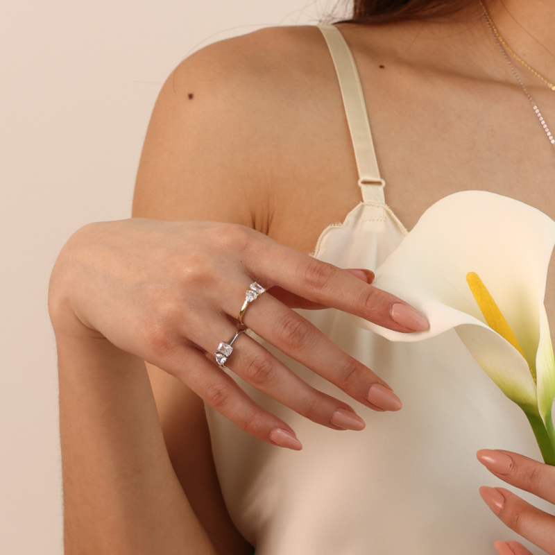 Sterling Silver Moi and Toi CZ Ring (R-1630) - R-1630-5