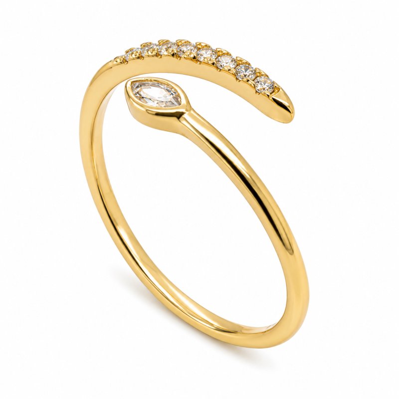Sterling Silver Gold Vermeil CZ Pave Bypass Ring (R-1686-G-6)