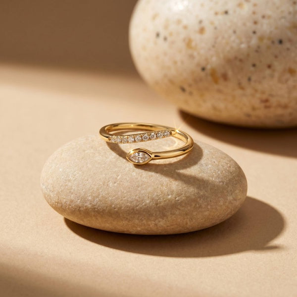 Sterling Silver Gold Vermeil CZ Pave Bypass Ring (R-1686-G-6)