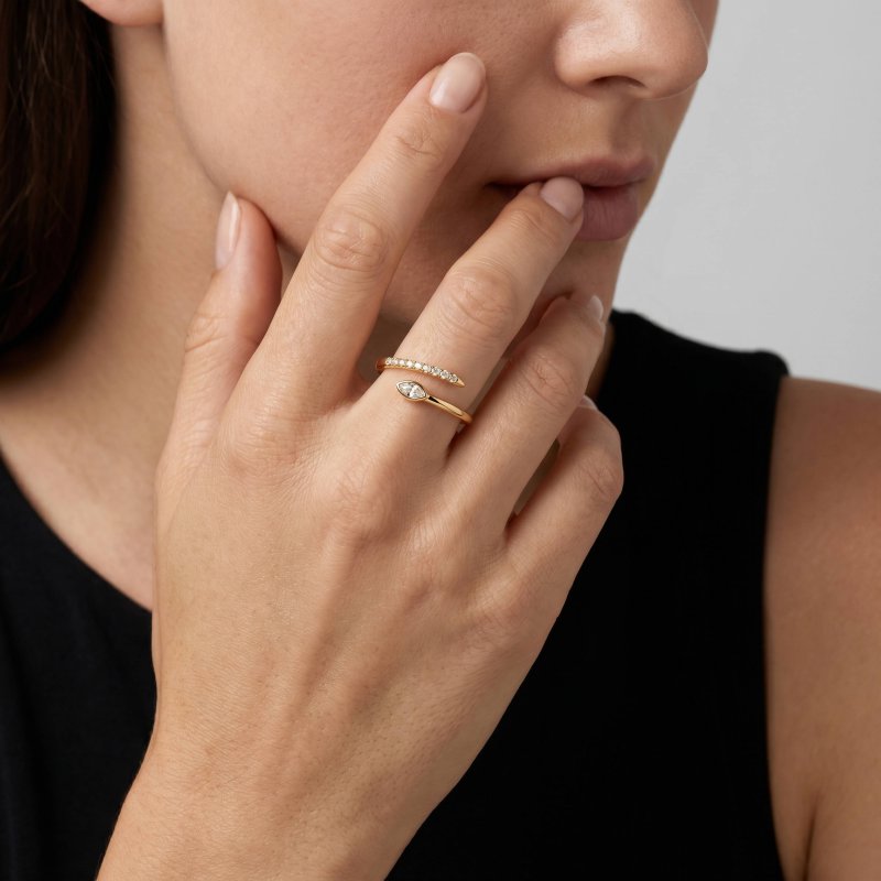 Sterling Silver Gold Vermeil CZ Pave Bypass Ring (R-1686-G-6)