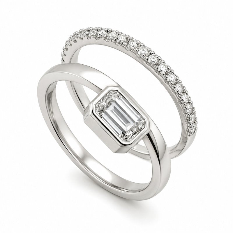 Sterling Silver 0.75ct Lab Diamond Emerald Solitaire Ring