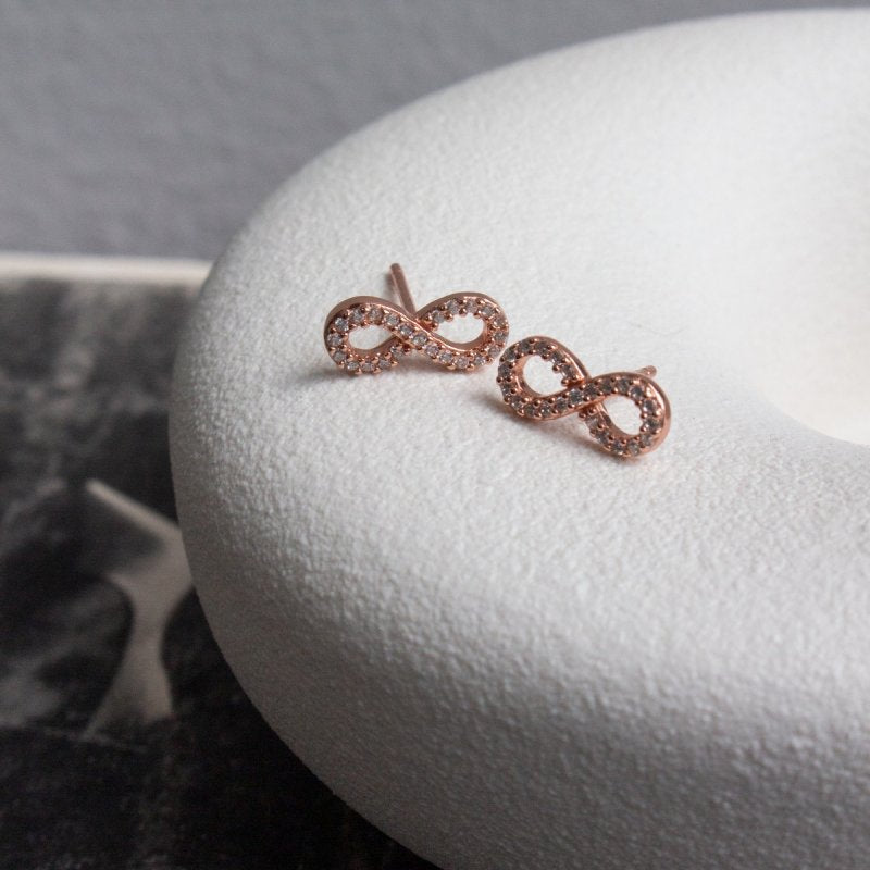 Sterling Silver Gold Vermeil CZ Assorted Infinity Stud Earrings (ST-1060) - ST-1060-G