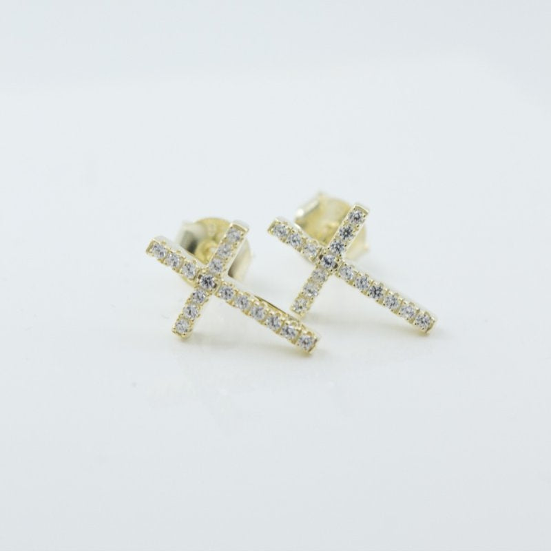 Sterling Silver Gold Vermeil CZ Cross Stud Earring (ST-1128) - ST-1128-G