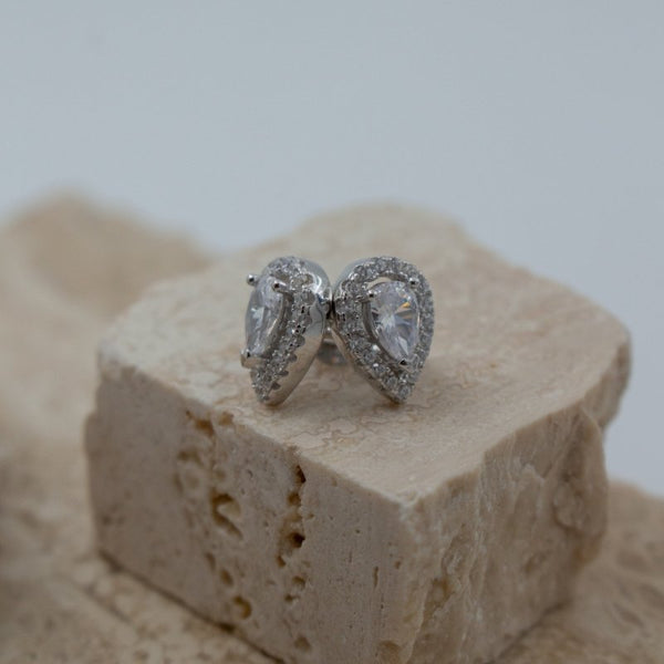 Sterling Silver Gold Vermeil CZ Halo Teardrop Studs (ST-1300) - ST-1300-G