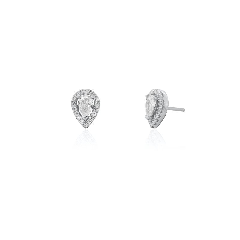 Sterling Silver Gold Vermeil CZ Halo Teardrop Studs (ST-1300) - ST-1300-G