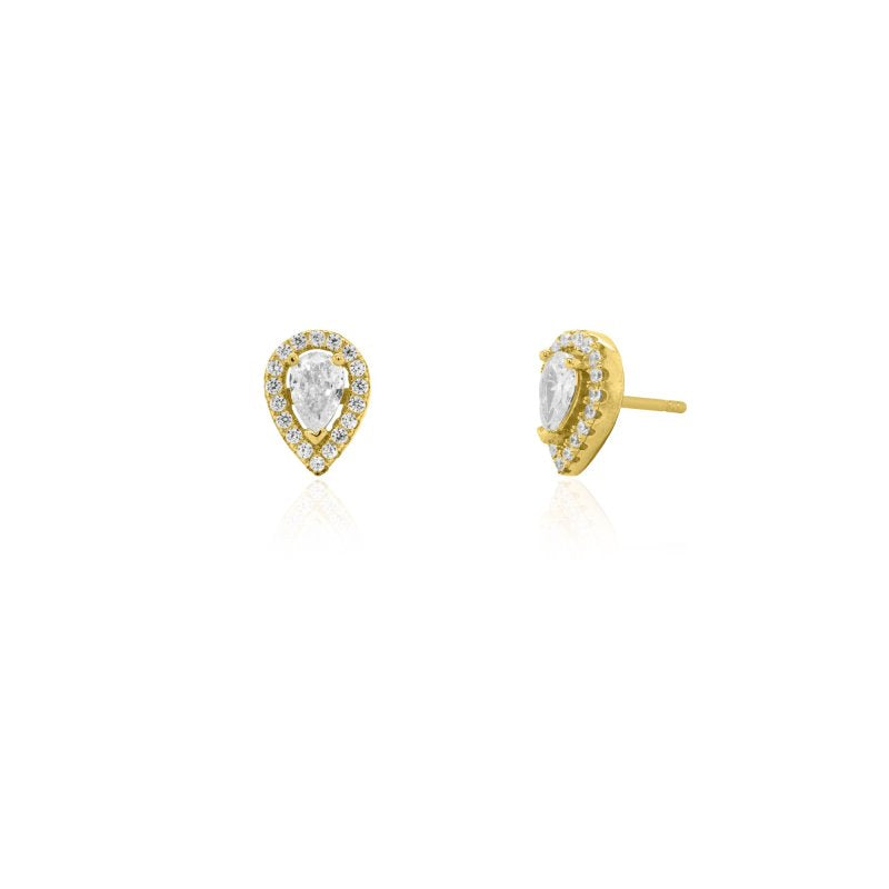 Sterling Silver Gold Vermeil CZ Halo Teardrop Studs (ST-1300) - ST-1300-G