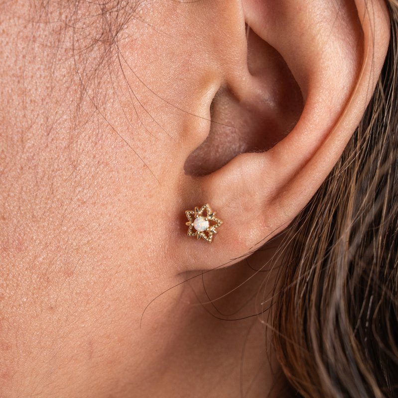 Sterling Silver Gold Vermeil Opal Cutout Star Stud Earrings (ST-1718)