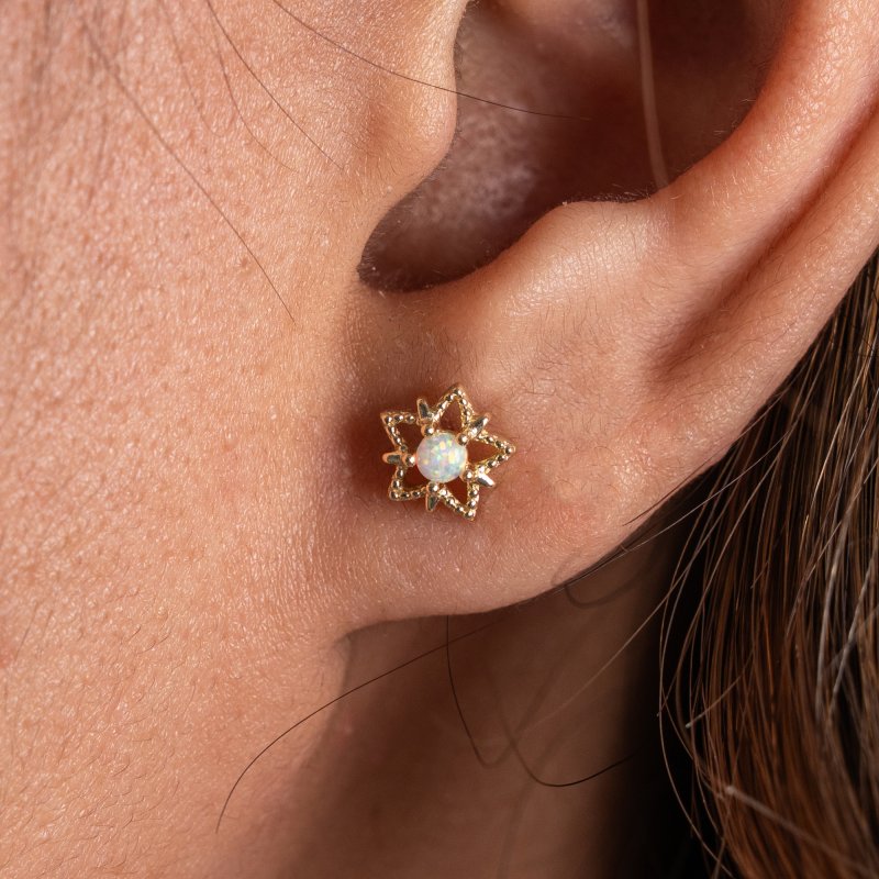 Sterling Silver Gold Vermeil Opal Cutout Star Stud Earrings (ST-1718)