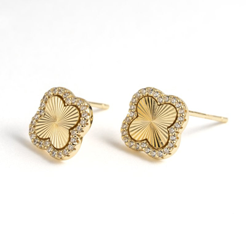 Sterling Silver Gold Vermeil CZ DC Clover Stud Earrings (ST-1739-G)