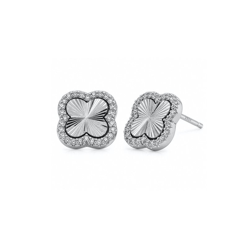 Sterling Silver Gold Vermeil CZ DC Clover Stud Earrings (ST-1739-G)