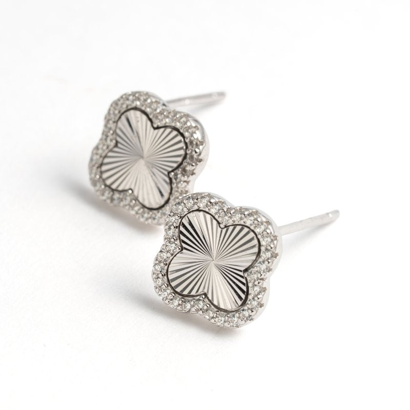 Sterling Silver Gold Vermeil CZ DC Clover Stud Earrings (ST-1739-G)