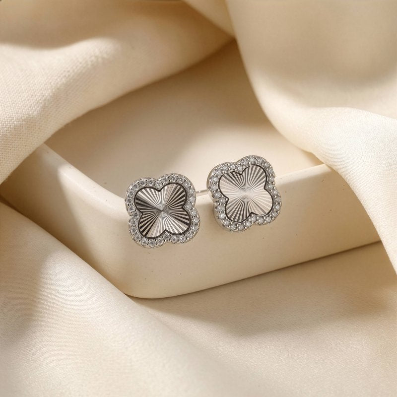 Sterling Silver Gold Vermeil CZ DC Clover Stud Earrings (ST-1739-G)