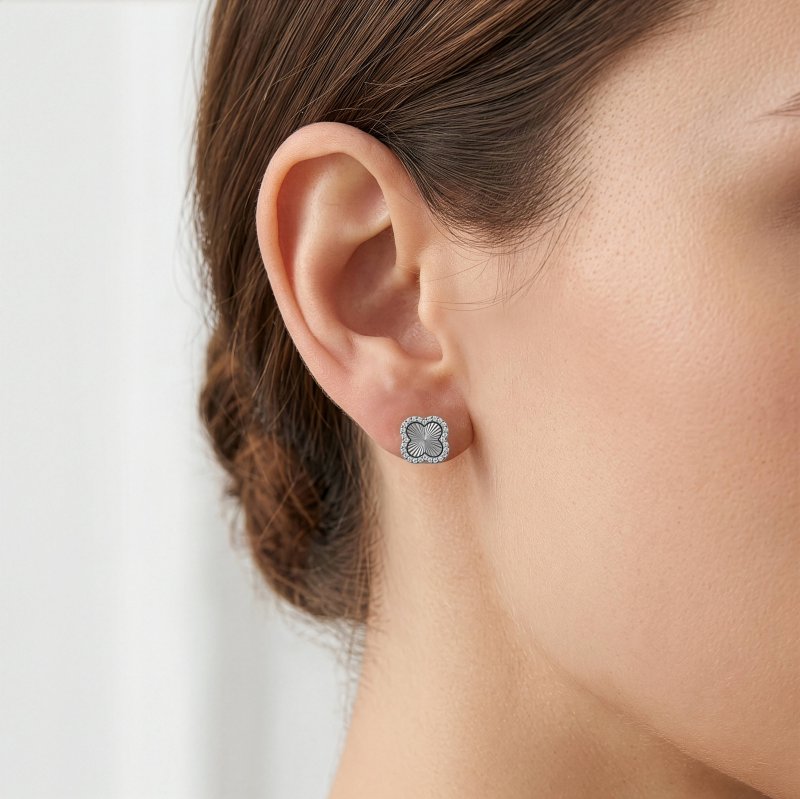 Sterling Silver Gold Vermeil CZ DC Clover Stud Earrings (ST-1739-G)